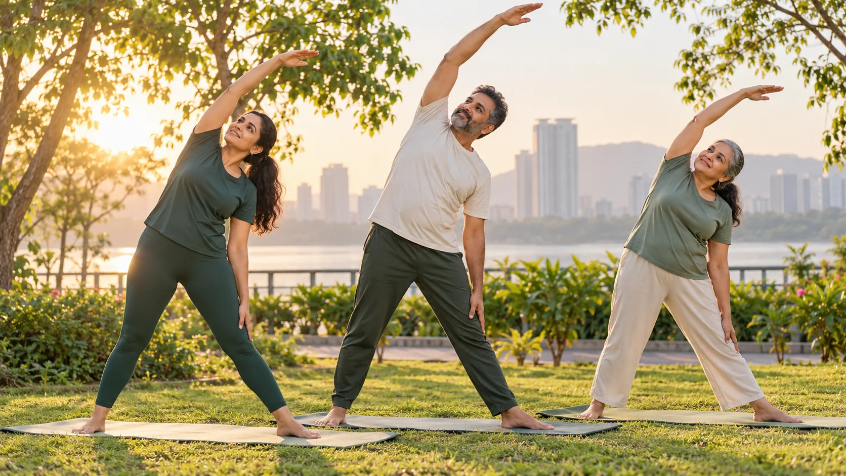 Illustrative beginner outdoor yoga session